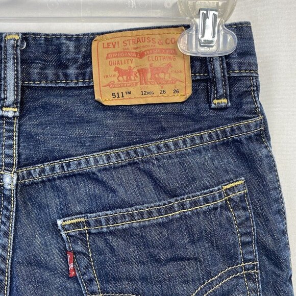 Levi’s 511 Skinny Cut-Off Raw Hem Denim Shorts Girls 12 Reg Blue Mid-Rise Used - Picture 15 of 16